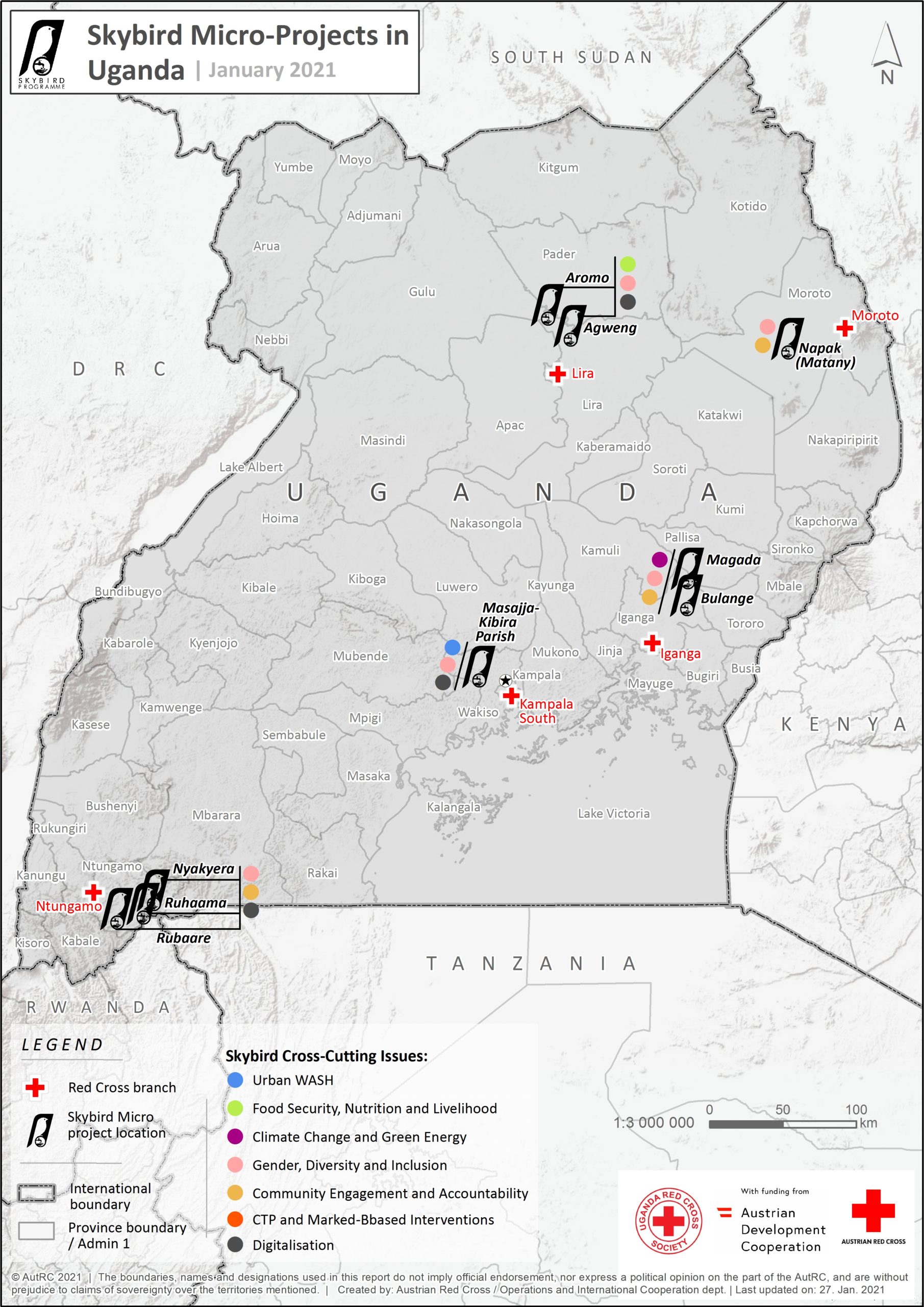 Map of Uganda showing micro-projct locations